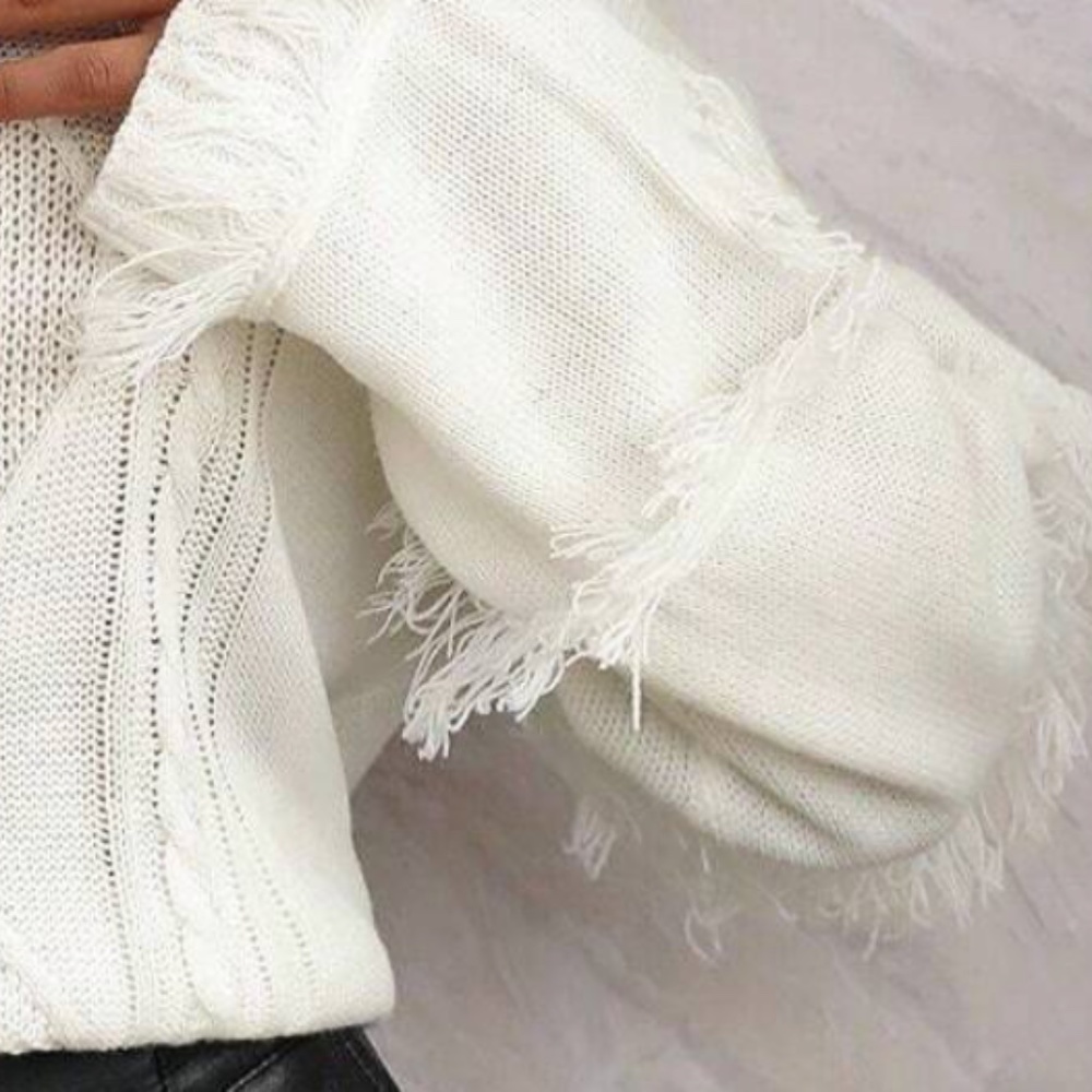 03 Cozy Fringe Sleeve Knit Oversized Sweater Top - Picture 6 of 6